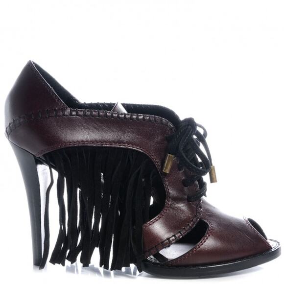 Louis Vuitton Dakota Heels Size 37 Burgundy Bordeaux Leather Fringe Peep Toe - Picture 14 of 14